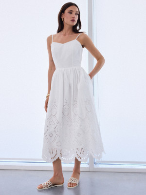 Mohito - Abito midi con spalline - bianco - 40