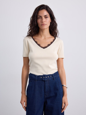 Mohito - Blusa con encaje - crema - L