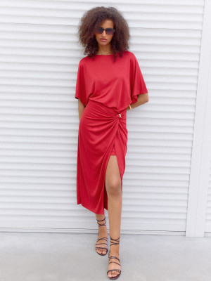 Mohito - Midikleid mit kurzen Ärmeln - Rot - L