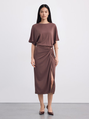 Mohito - Abito midi con arricciatura - marrone - L