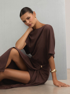 Mohito - Midikleid mit kurzen Ärmeln - Braun - L