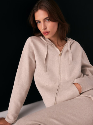 Mohito - Top da jogging con zip e cappuccio - beige - L
