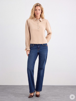 Mohito - Blusa lisa con cuello - beige - 32