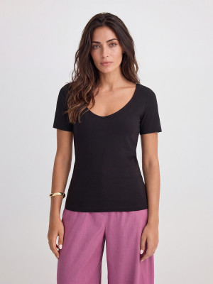 Mohito - T- Shirt mit V-Ausschnitt - Schwarz - S