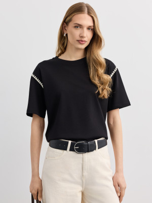 Mohito - T-Shirt mit kurzen Ärmeln - Schwarz - L