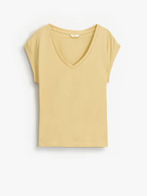 Mohito - T- Shirt mit V-Ausschnitt - Hellgelb - XS