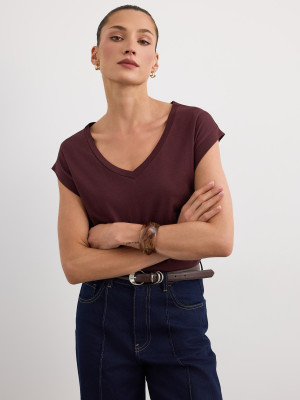 Mohito - T-shirt con scollo a V - mogano - S