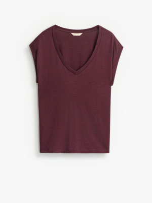 Mohito - T- Shirt mit V-Ausschnitt - Dunkelrot - M