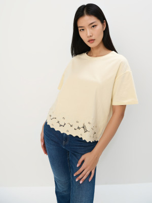 Mohito - T-Shirt mit Stickmotiv - Hellgelb - M