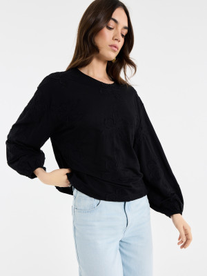 Mohito - Bluse mit Dekorativer Stickerei - Schwarz - XL