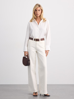 Mohito - Jeansy wide leg z paskiem - kremowy -