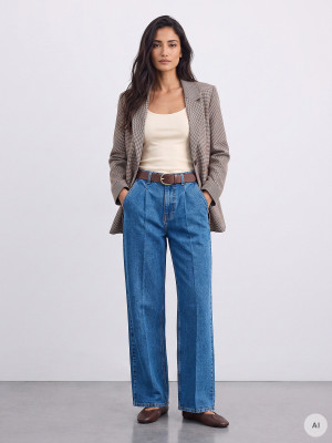 Mohito - Jeansy wide leg z paskiem - niebieski -