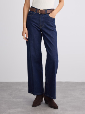 Mohito - Jeansy wide leg z paskiem - granatowy -