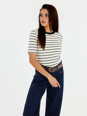 Mohito - T-shirt in cotone a righe - nero - XS