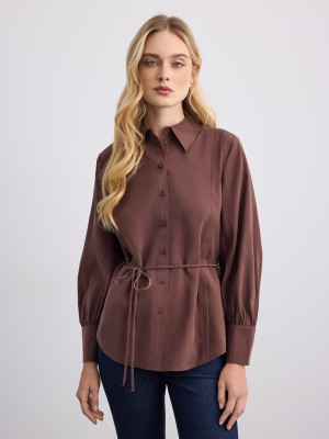 Mohito - Camisa con detalle para atar - marrón oscuro - 32