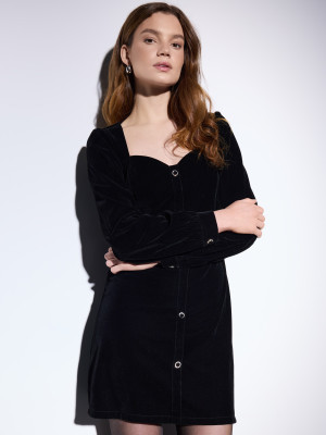 Mohito - Velourskleid Mini - Schwarz - 34