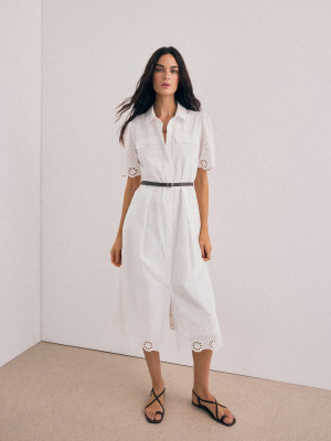 Mohito - Midi-Hemdkleid mit Gürtel - Weiß - 42