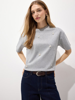 Mohito - T-shirt con applique - grigio chiaro - M