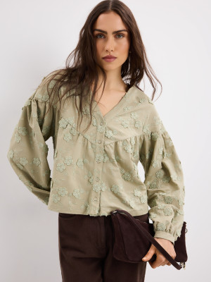 Mohito - Blusa ricamata - verde oliva chiaro - S
