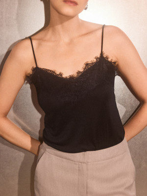 Mohito - Csipkedíszes top - fekete - 3XL