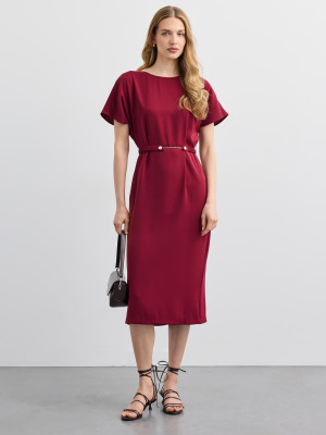 Mohito - Midikleid mit Gürtel - Kastanienbraun - 34