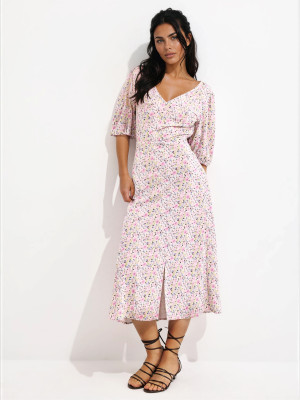 Mohito - Abito midi con maniche a sbuffo - rosa pastello - XL