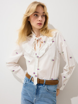 Mohito - Bluse mit dekorativem Kragen - Weiß - 34