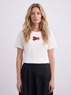 Mohito - T-shirt con applique - panna - XS