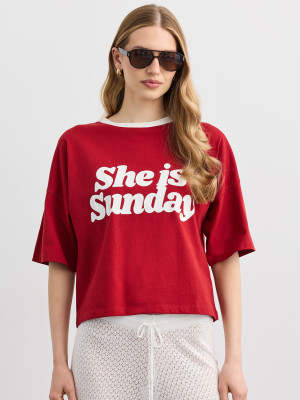 Mohito - Bawełniany t-shirt z nadrukiem - czerwony -