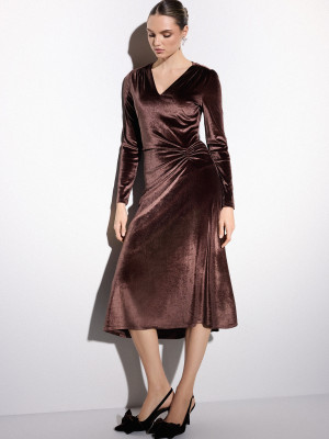 Mohito - Abito midi in velluto - marrone scuro - XS