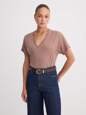 Mohito - T- Shirt mit V-Ausschnitt - Beige - L