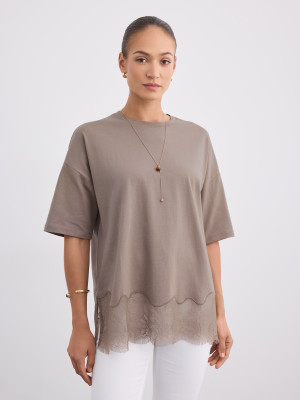Mohito - Bluse mit Spitze - Beige - XS