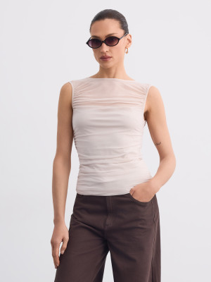Mohito - Bluse mit Falten - Beige - S