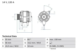0 986 047 330 BOSCH Alternator 120a