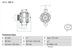 0 986 048 450 BOSCH Alternator 180a