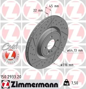 Tarcza hamulcowa przód MINI COUPE R58 ZIMMERMANN