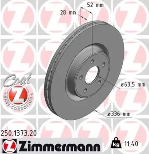 250.1373.20 ZIMMERMANN Tarcza hamulcowa przód