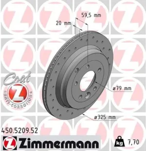450.5209.52 ZIMMERMANN Tarcza hamulcowa tył