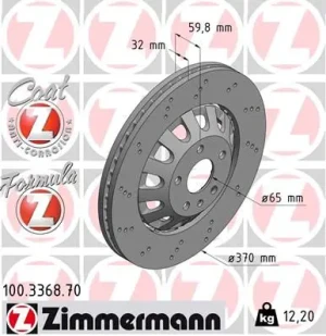 Tarcza hamulcowa przód wentylowana AUDI A3 8P ZIMMERMANN