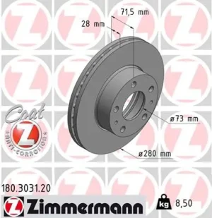 180.3031.20 ZIMMERMANN Tarcza hamulcowa przód