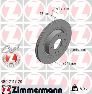Tarcza hamulcowa przód MITSUBISHI MIRAGE VI ZIMMERMANN