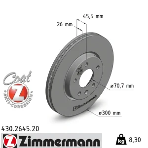 Tarcza hamulcowa przód OPEL INSIGNIA B ZIMMERMANN
