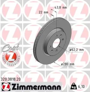 320.3818.20 ZIMMERMANN Tarcza hamulcowa przód