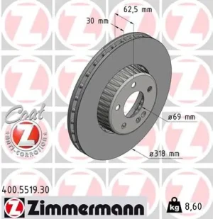 400.5519.30 ZIMMERMANN Tarcza hamulcowa przód wentylowana