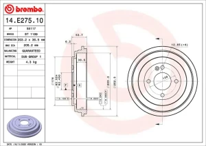 14.E275.10 BREMBO Bęben hamulcowy tył