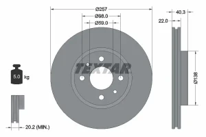 92069603 TEXTAR Tarcza hamulcowa przód