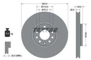 92118803 TEXTAR Tarcza hamulcowa przód
