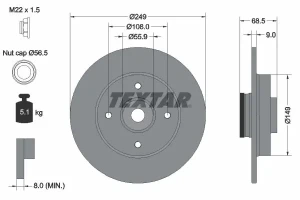 Tarcza hamulcowa tył PEUGEOT 307 SW TEXTAR