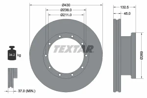 Tarcza hamulcowa MERCEDES-BENZ INTEGRO (O 550) TEXTAR