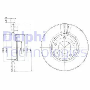Tarcza hamulcowa przód wentylowana DODGE CARAVAN DELPHI